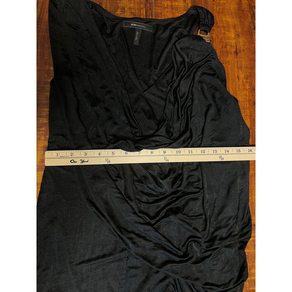 BCBGMAXAZRIA Black Draped Asymmetrical Sleeveless Top Women S Gold Hardware - Picture 7 of 9
